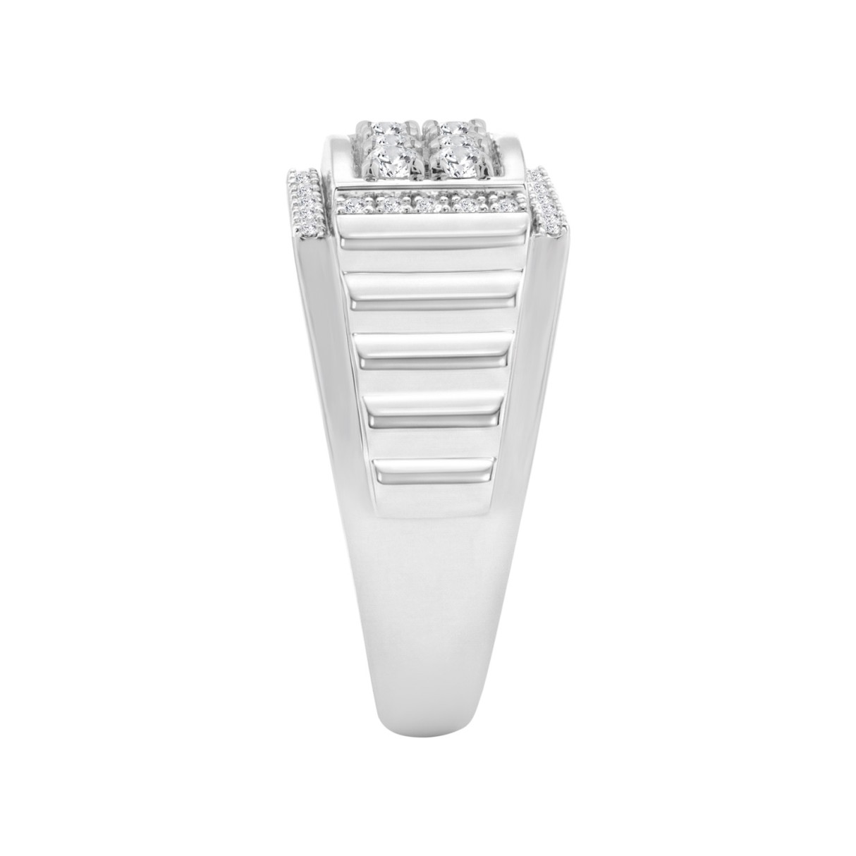 Men's Fashion Ring 1.00CT in 14k White Gold featuring a square cluster of round-cut diamonds (Color F-G -Clarity VS1/VS2)