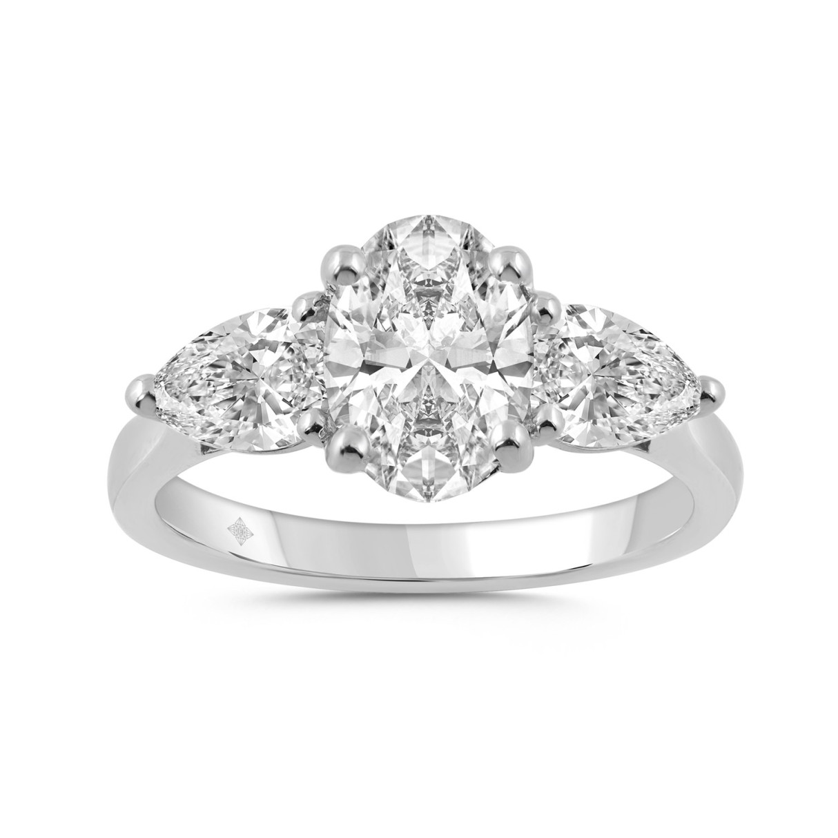 18K WHITE GOLD 2 1/2CT OVAL/PEAR DIAMOND LADIES RI...