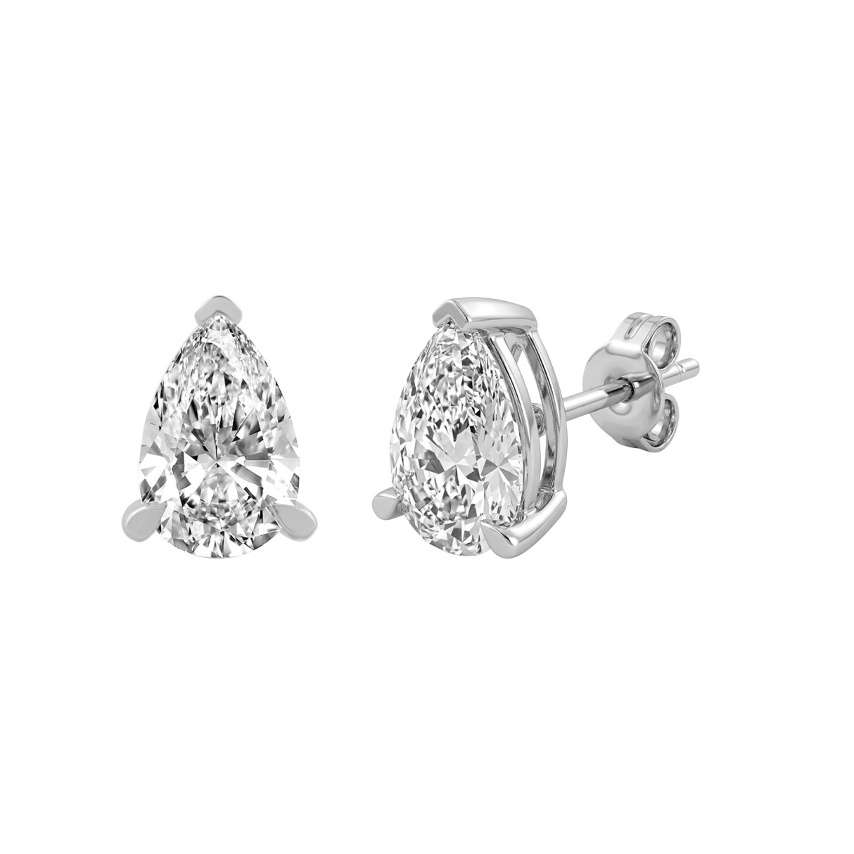 18K WHITE GOLD 3.00CT PEAR DIAMOND STUDS EARRINGS