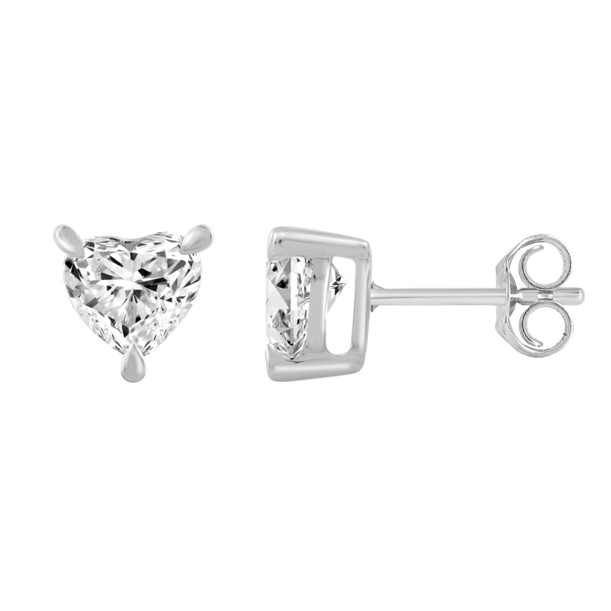 14K WHITE GOLD 1 1/2CT HEART DIAMOND LADIES STUDS EARRINGS
