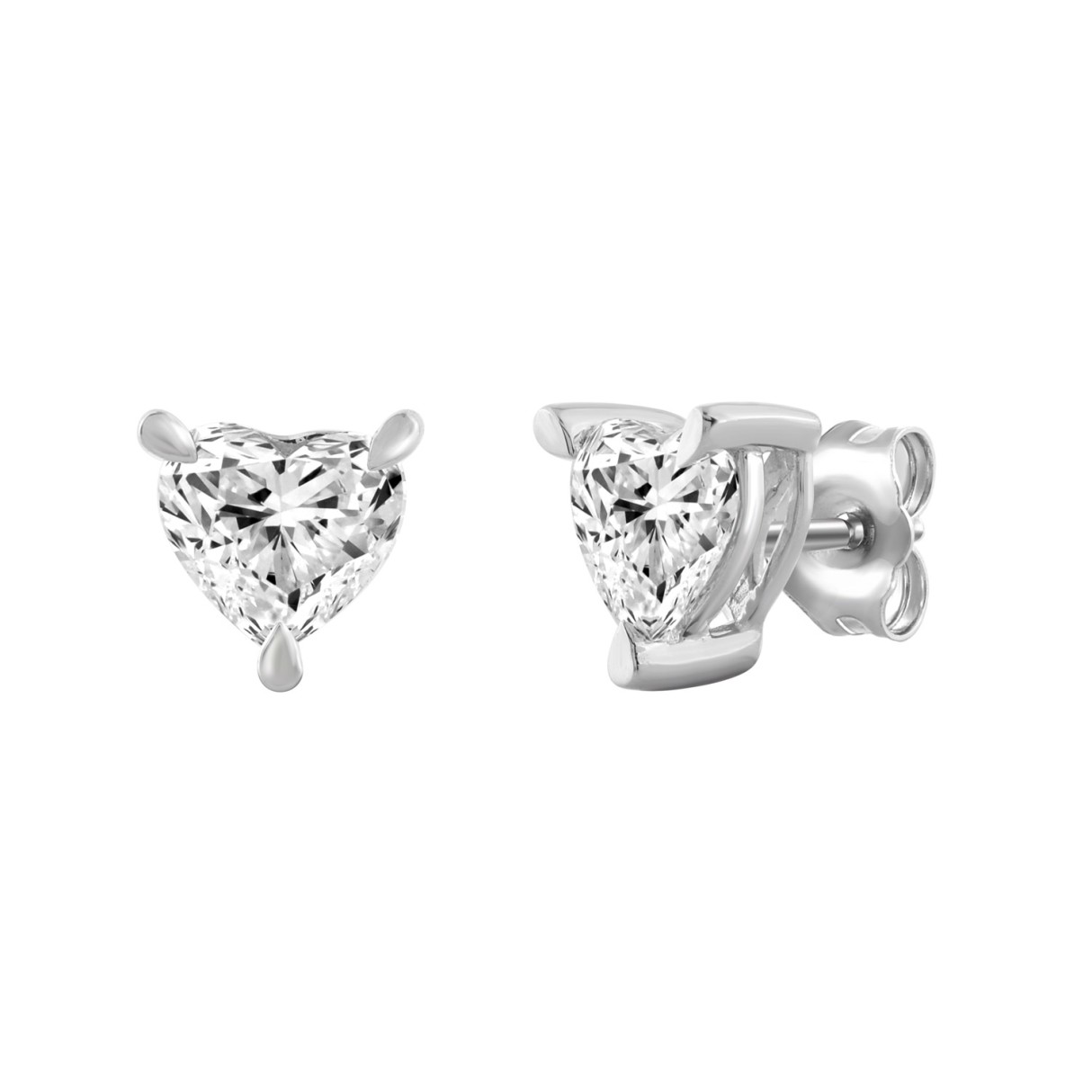 14K WHITE GOLD 1 1/2CT HEART DIAMOND LADIES STUDS EARRINGS