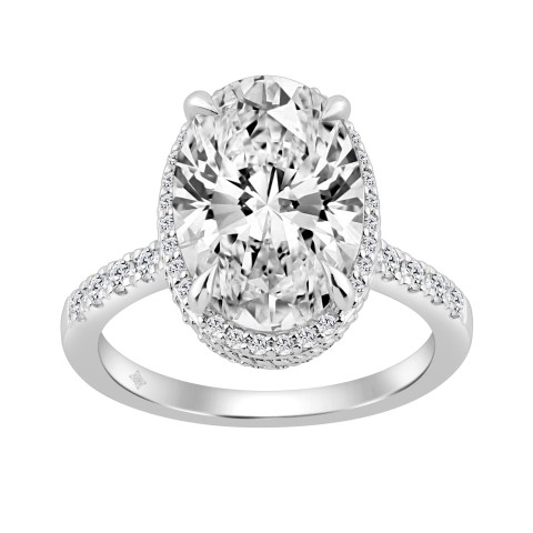 14K WHITE GOLD 5 1/2CT ROUND/OVAL DIAMOND LADIES RING (CENTER STONE OVAL DIAMOND 5CT)
