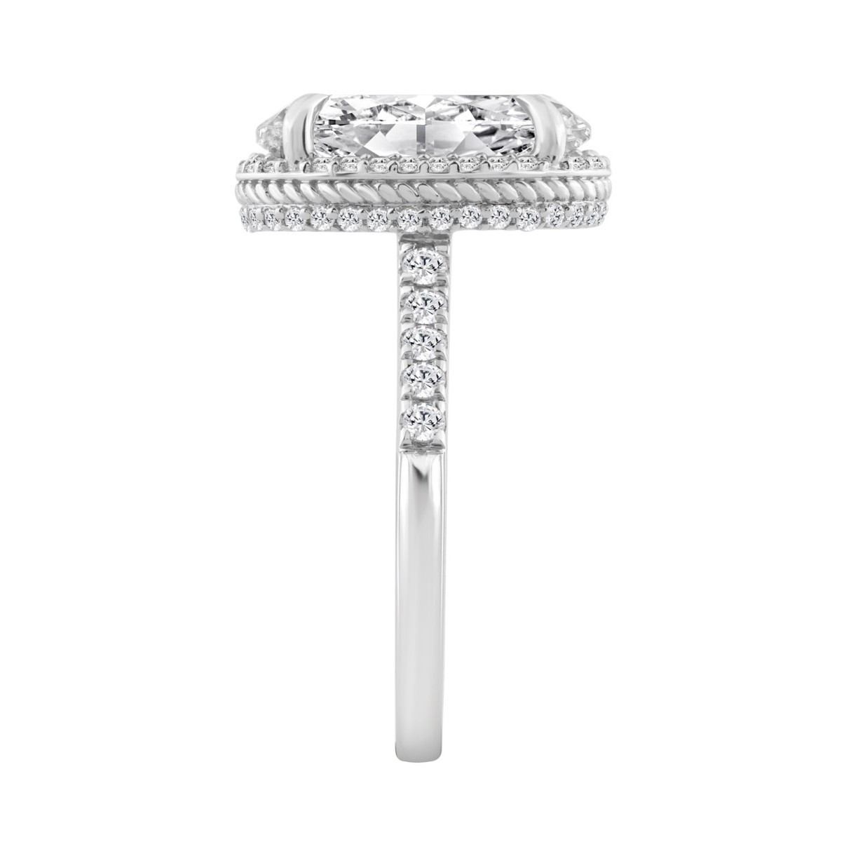 14K WHITE GOLD 5 1/2CT ROUND/OVAL DIAMOND LADIES RING (CENTER STONE OVAL DIAMOND 5CT)