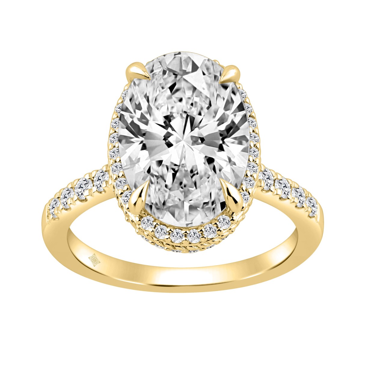 14K YELLOW GOLD 5 1/2CT ROUND/OVAL DIAMOND LADIES RING (CENTER STONE OVAL DIAMOND 5.00CT)