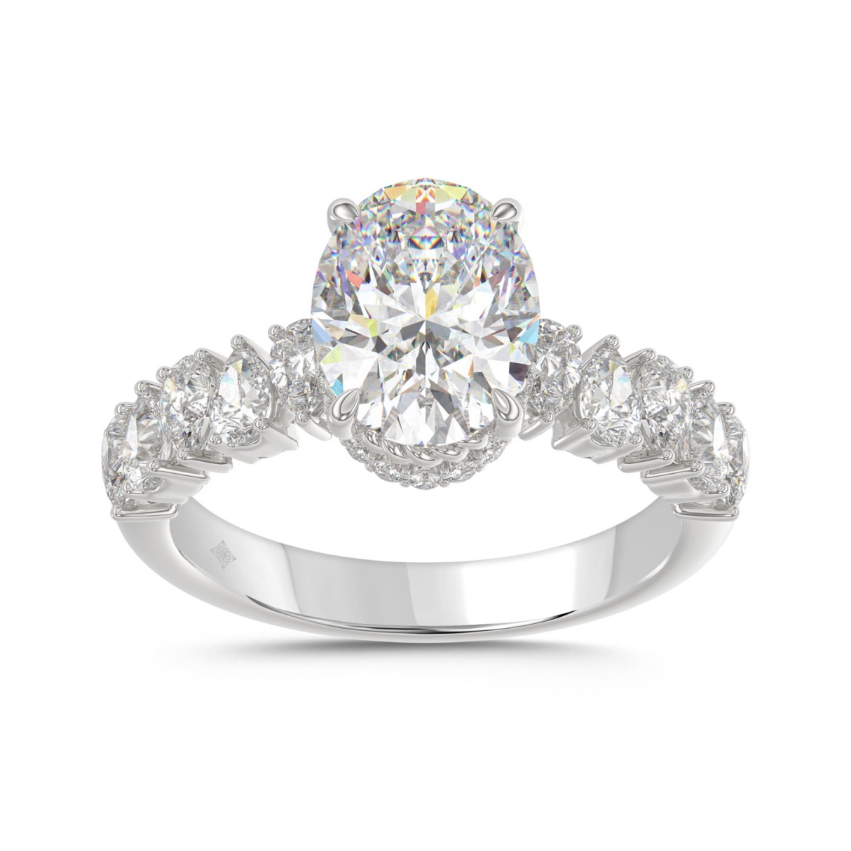 14K WHITE GOLD 2 3/4CT ROUND/OVAL/PEAR DIAMOND LAD...