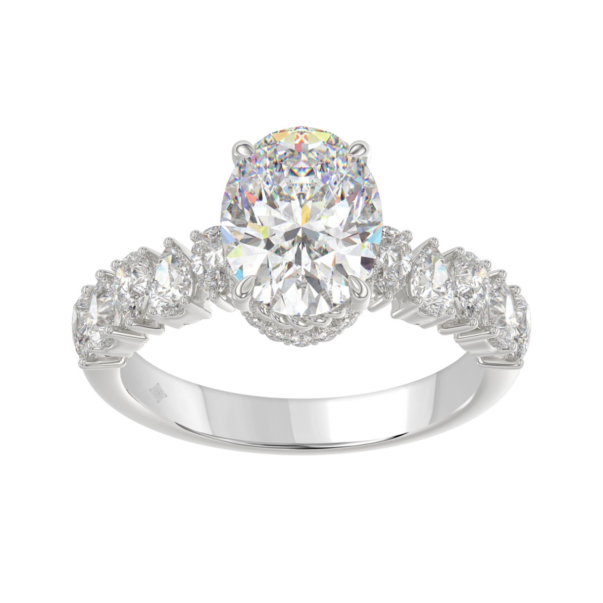 14K WHITE GOLD 2 3/4CT ROUND/OVAL/PEAR DIAMOND LAD...