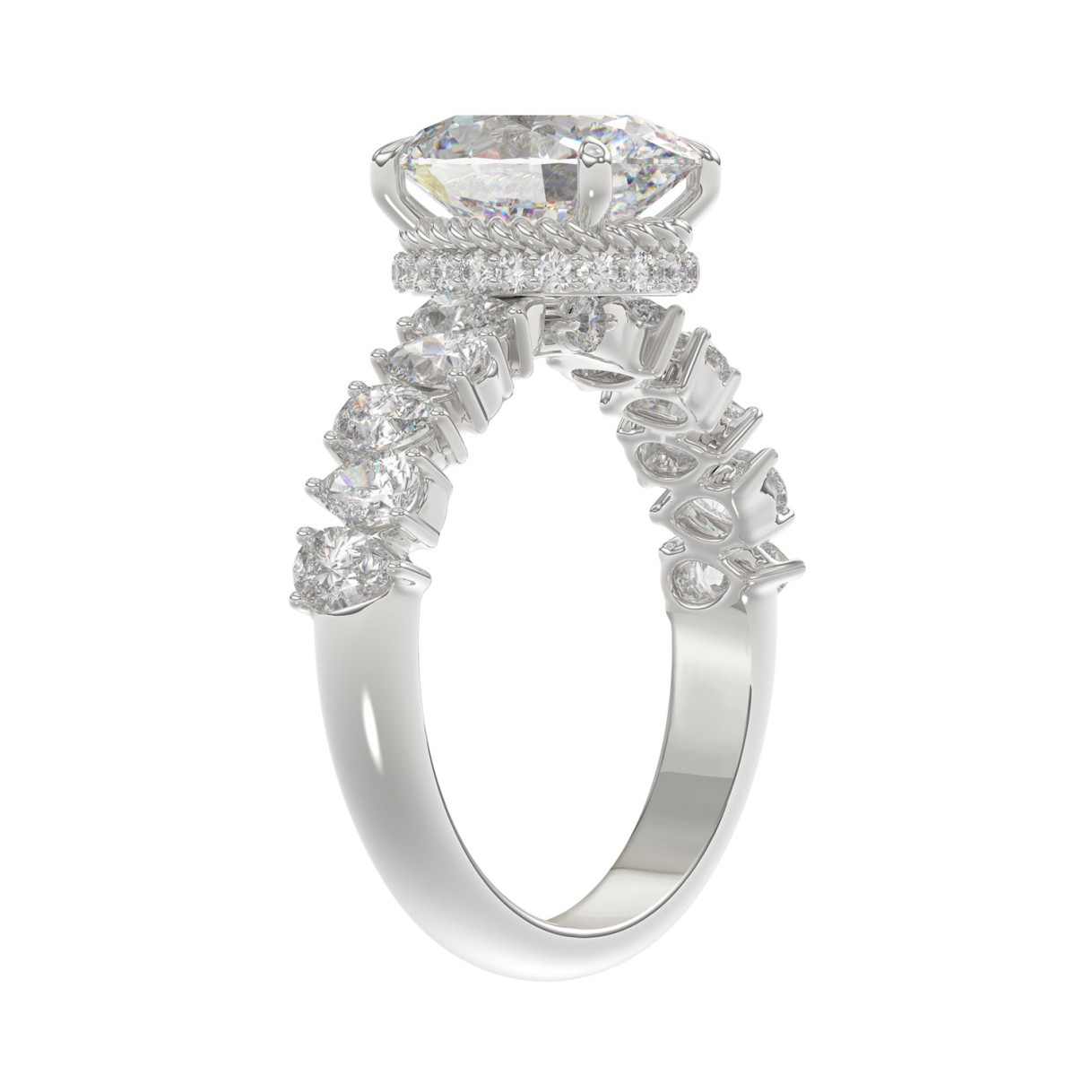 14K WHITE GOLD 2 3/4CT ROUND/OVAL/PEAR DIAMOND LADIES RING (CENTER STONE OVAL DIAMOND 2CT)