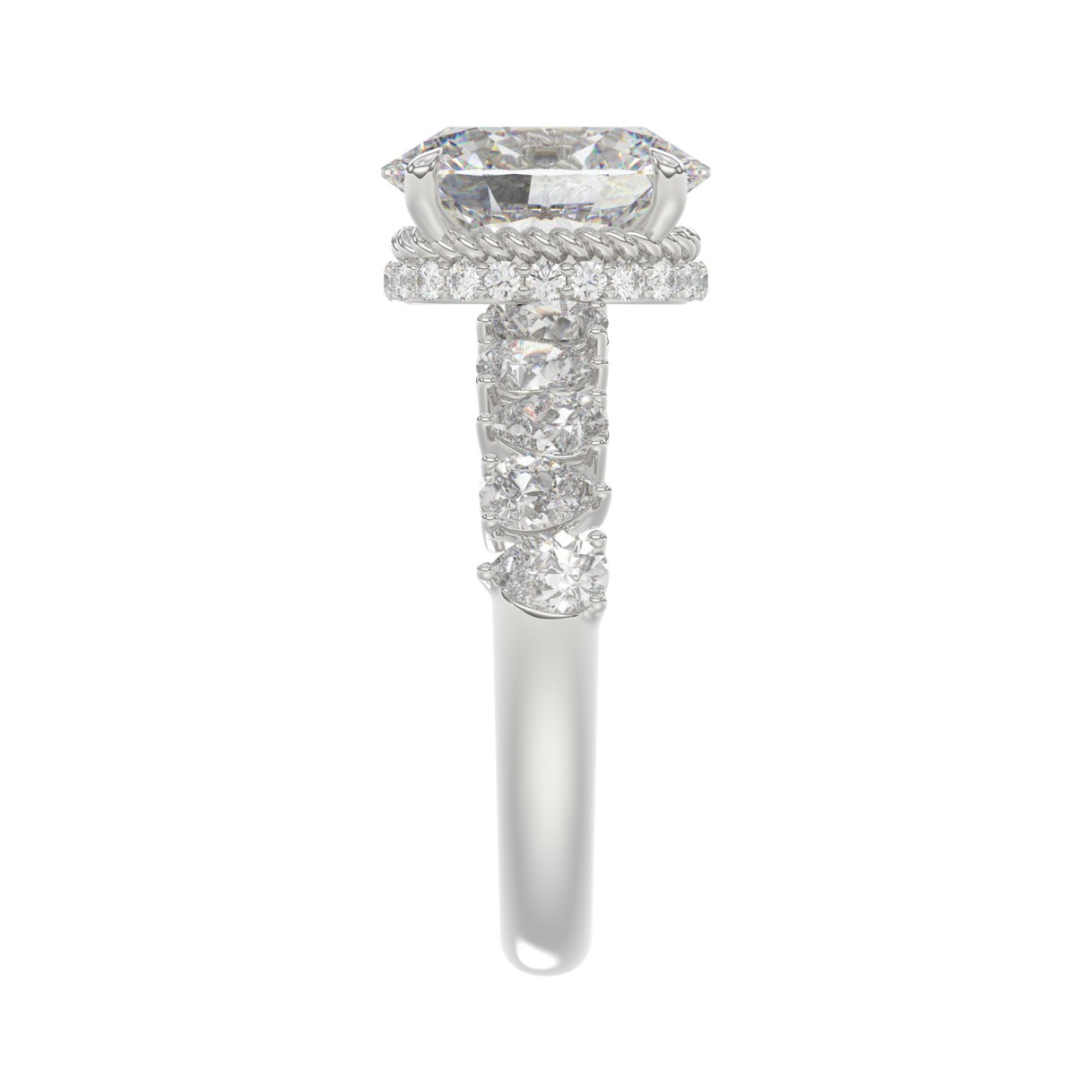 14K WHITE GOLD 2 3/4CT ROUND/OVAL/PEAR DIAMOND LADIES RING (CENTER STONE OVAL DIAMOND 2CT)