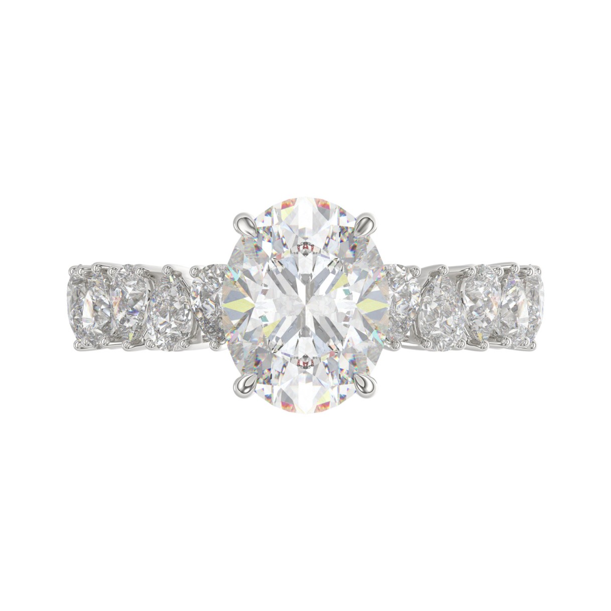 14K WHITE GOLD 2 3/4CT ROUND/OVAL/PEAR DIAMOND LADIES RING (CENTER STONE OVAL DIAMOND 2CT)