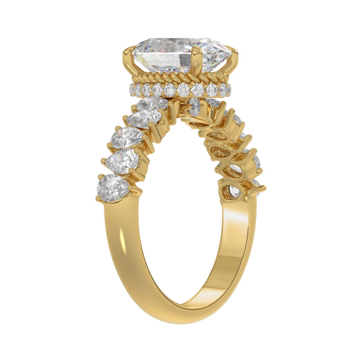 14K YELLOW GOLD 2 3/4CT ROUND/OVAL/PEAR DIAMOND LADIES RING (CENTER STONE OVAL DIAMOND 2CT)