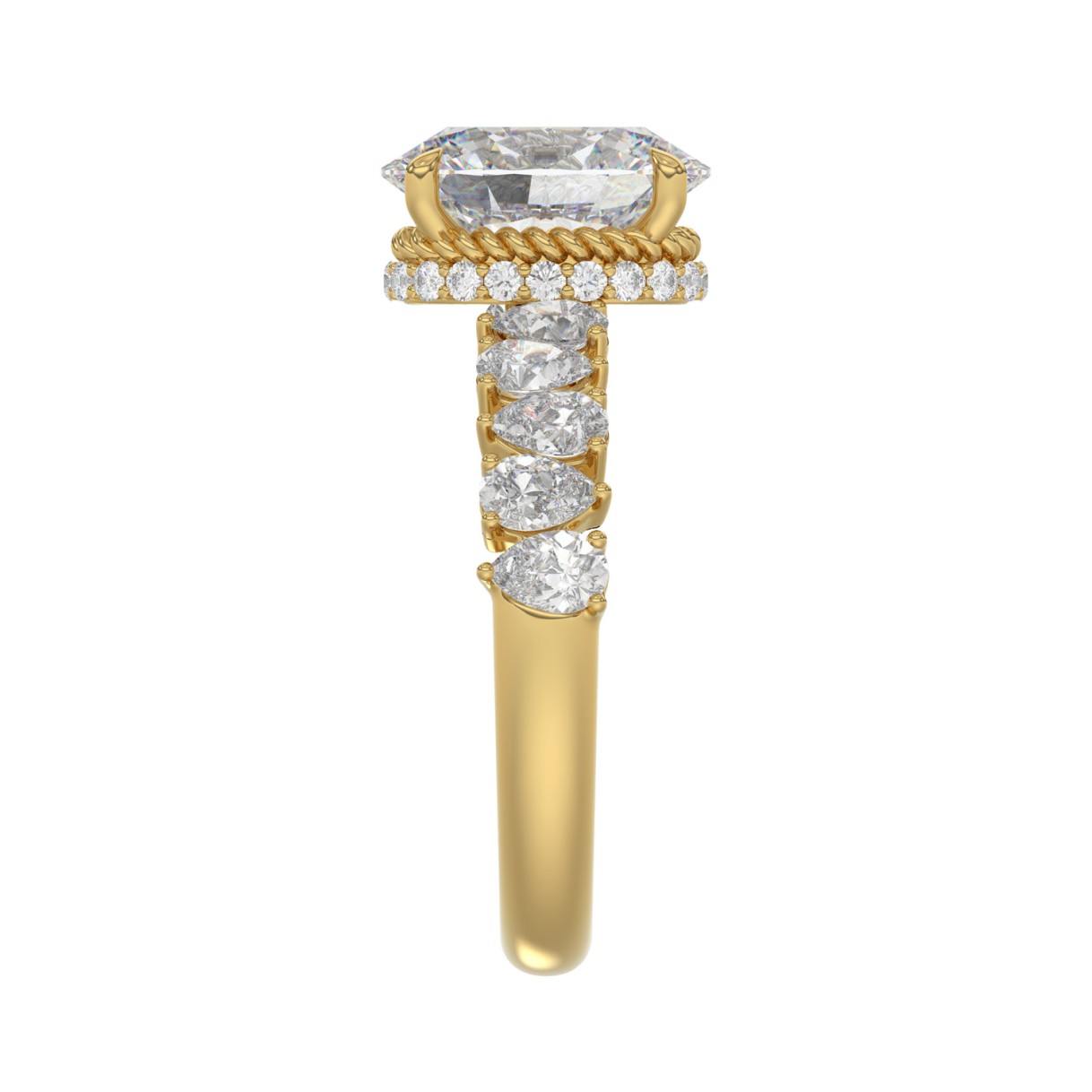 14K YELLOW GOLD 2 3/4CT ROUND/OVAL/PEAR DIAMOND LADIES RING (CENTER STONE OVAL DIAMOND 2CT)