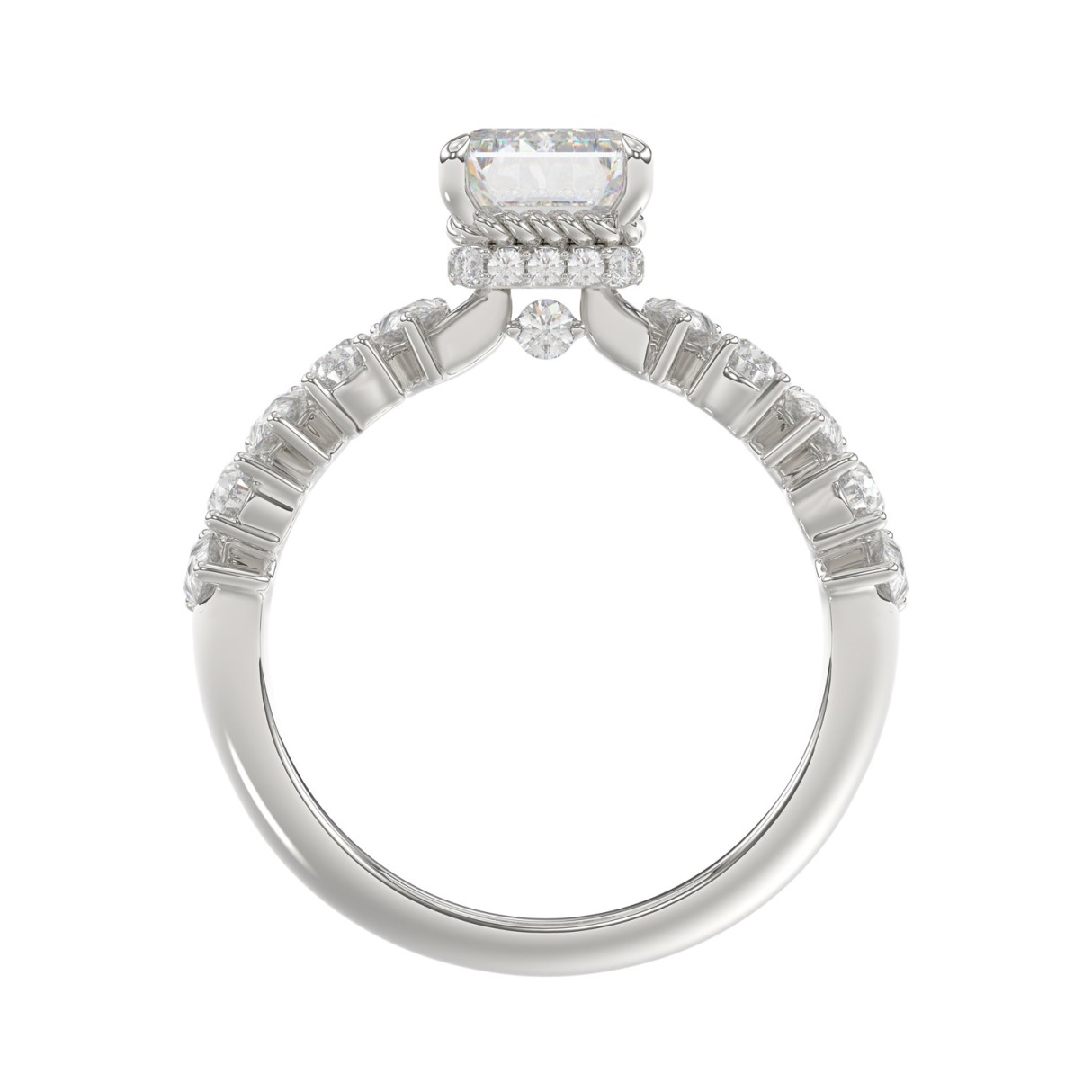 14K WHITE GOLD 2 3/4CT ROUND/PEAR/EMERALD DIAMOND LADIES RING (CENTER STONE EMERALD DIAMOND 2CT)