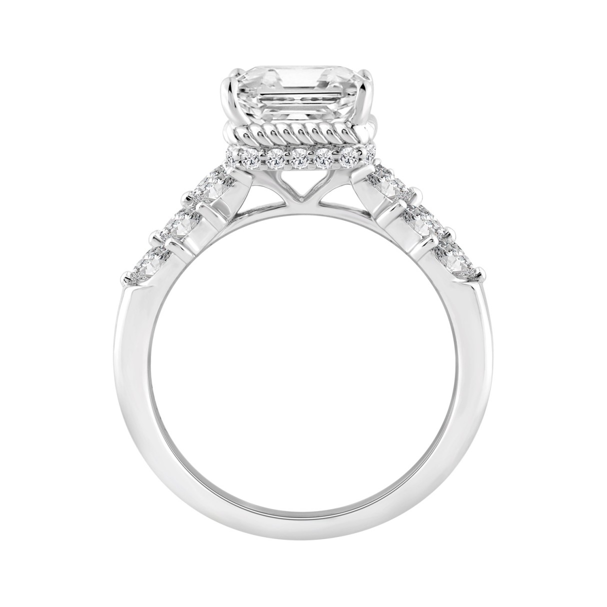 14K WHITE GOLD 4.00CT ROUND/MARQUISE/EMERALD DIAMOND LADIES RING (CENTER STONE EMERALD DIAMOND 3.00CT)