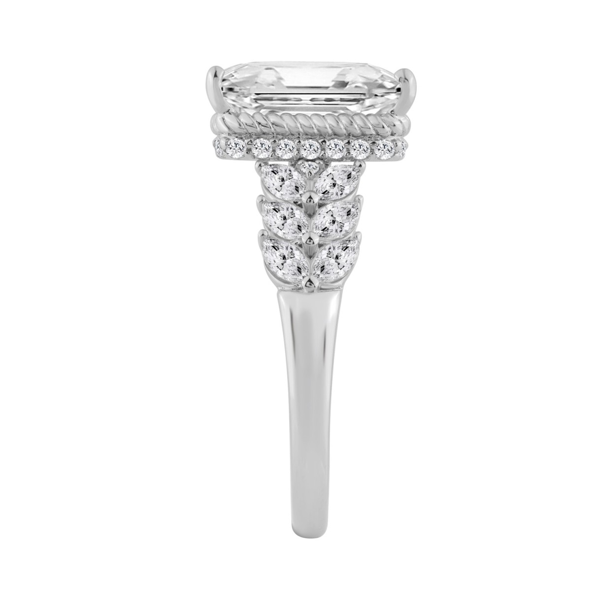 14K WHITE GOLD 4.00CT ROUND/MARQUISE/EMERALD DIAMOND LADIES RING (CENTER STONE EMERALD DIAMOND 3.00CT)