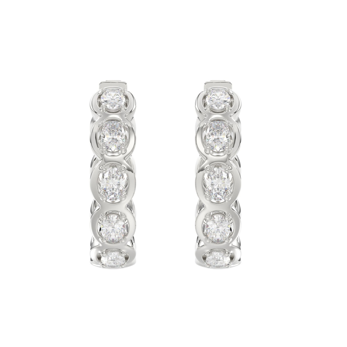 Elegant 10K White Gold 1.00Ct Lab Grown Oval Diamond Ladies Hoop Earrings