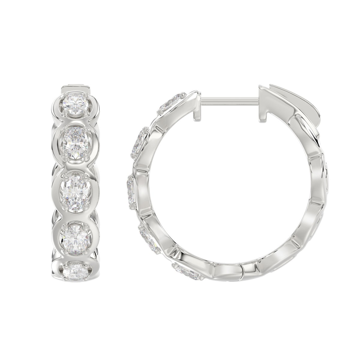 Elegant 10K White Gold 1.00Ct Lab Grown Oval Diamond Ladies Hoop Earrings
