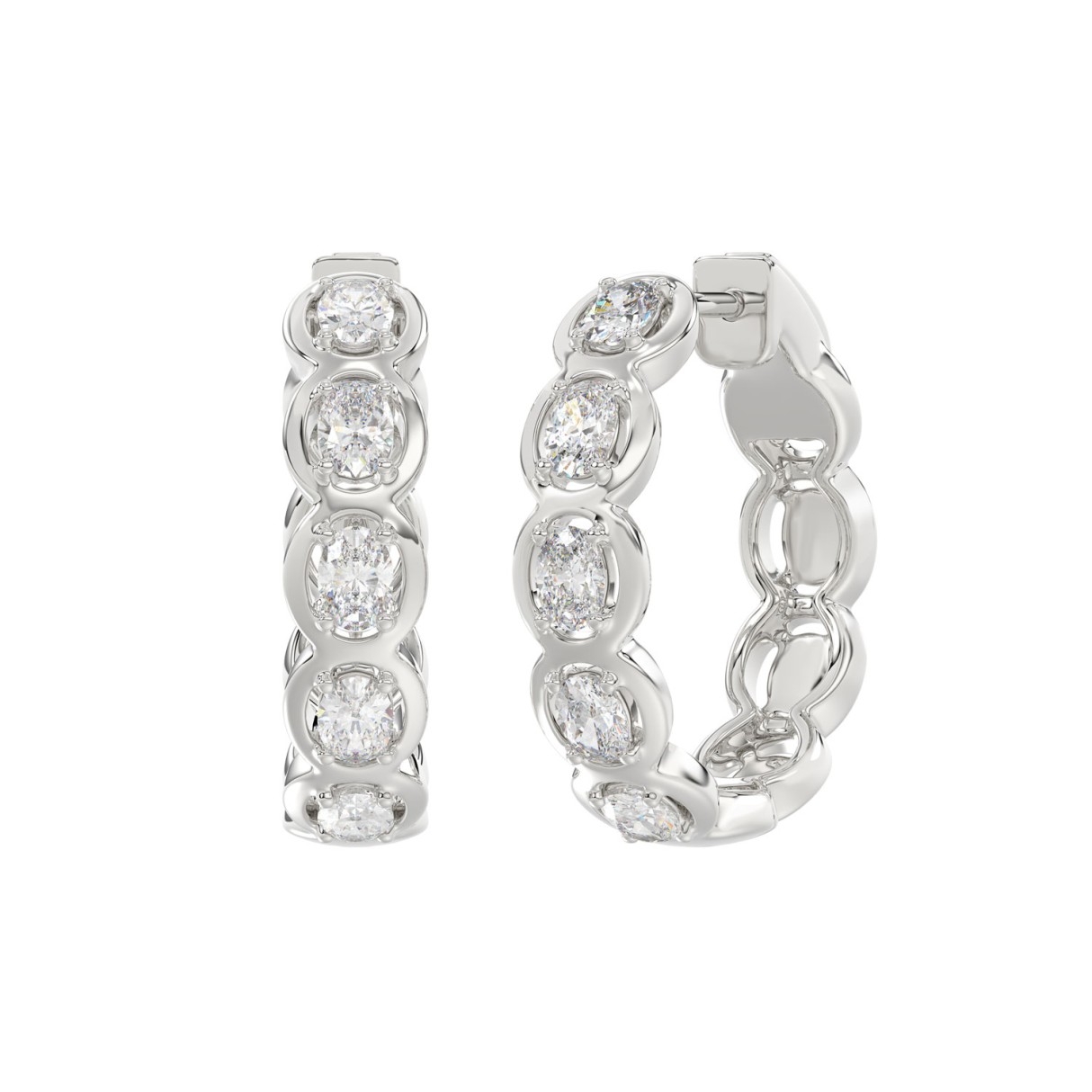 Elegant 10K White Gold 1.00Ct Lab Grown Oval Diamond Ladies Hoop Earrings