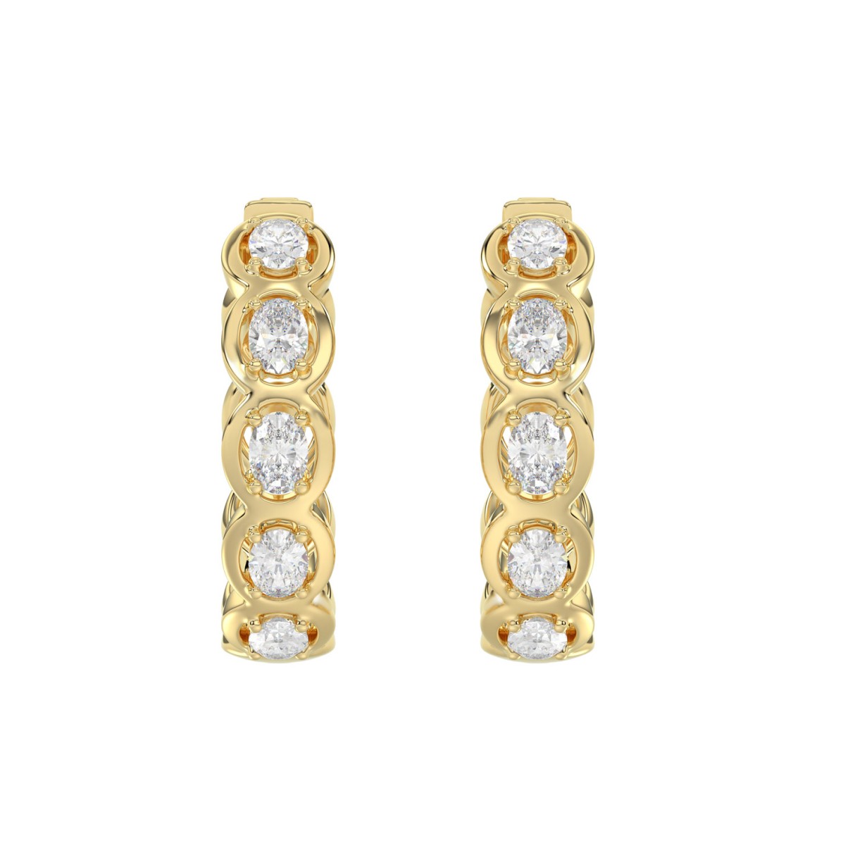 Elegant 10K Yellow Gold 1.00Ct Lab Grown Oval Diamond Ladies Hoop Earrings