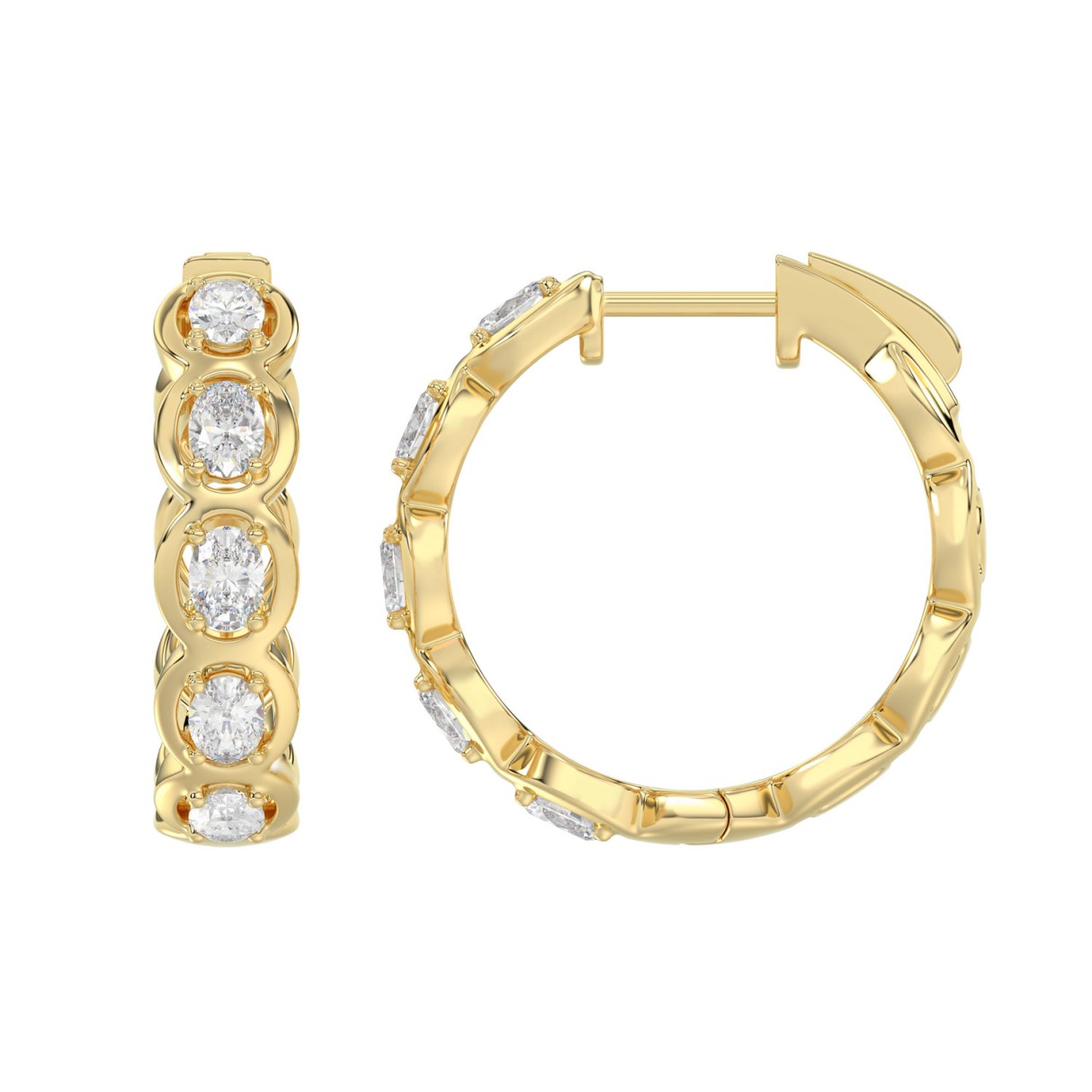 Elegant 10K Yellow Gold 1.00Ct Lab Grown Oval Diamond Ladies Hoop Earrings