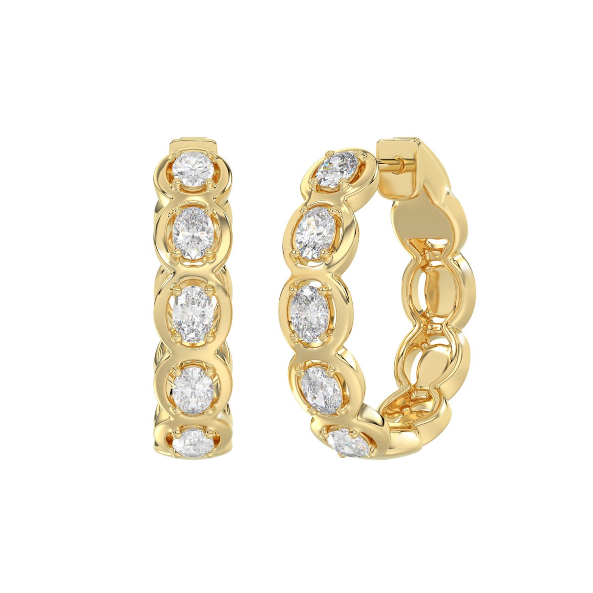 Elegant 10K Yellow Gold 1.00Ct Lab Grown Oval Diamond Ladies Hoop Earrings
