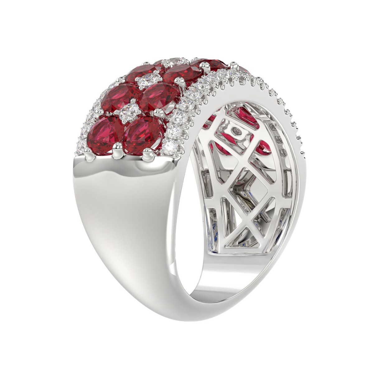 14K WHITE GOLD 4.00CT ROUND DIAMOND LADIES RING (CENTER STONE ROUND RUBY DIAMOND 3 1/2CT)
