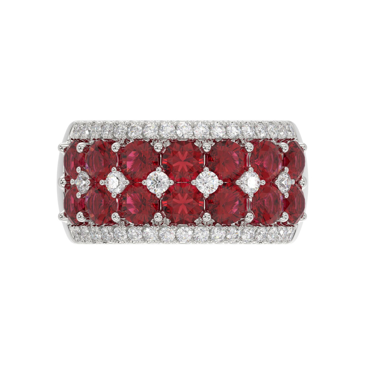14K WHITE GOLD 4.00CT ROUND DIAMOND LADIES RING (CENTER STONE ROUND RUBY DIAMOND 3 1/2CT)