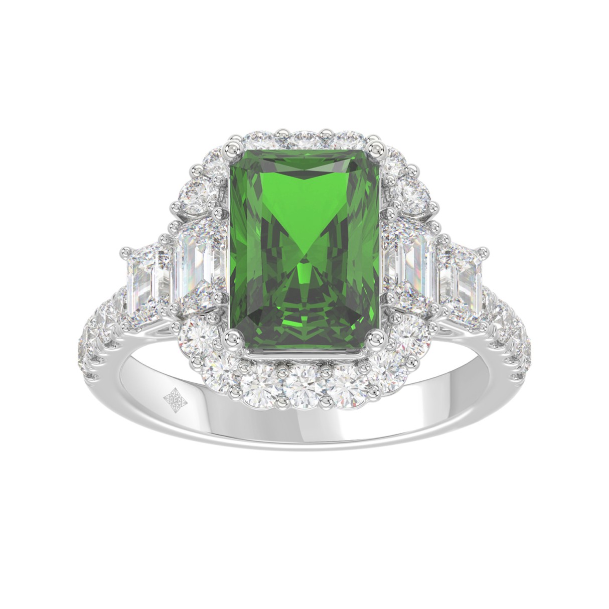 14K WHITE GOLD 4 1/2CT ROUND/EMERALD DIAMOND LADIE...