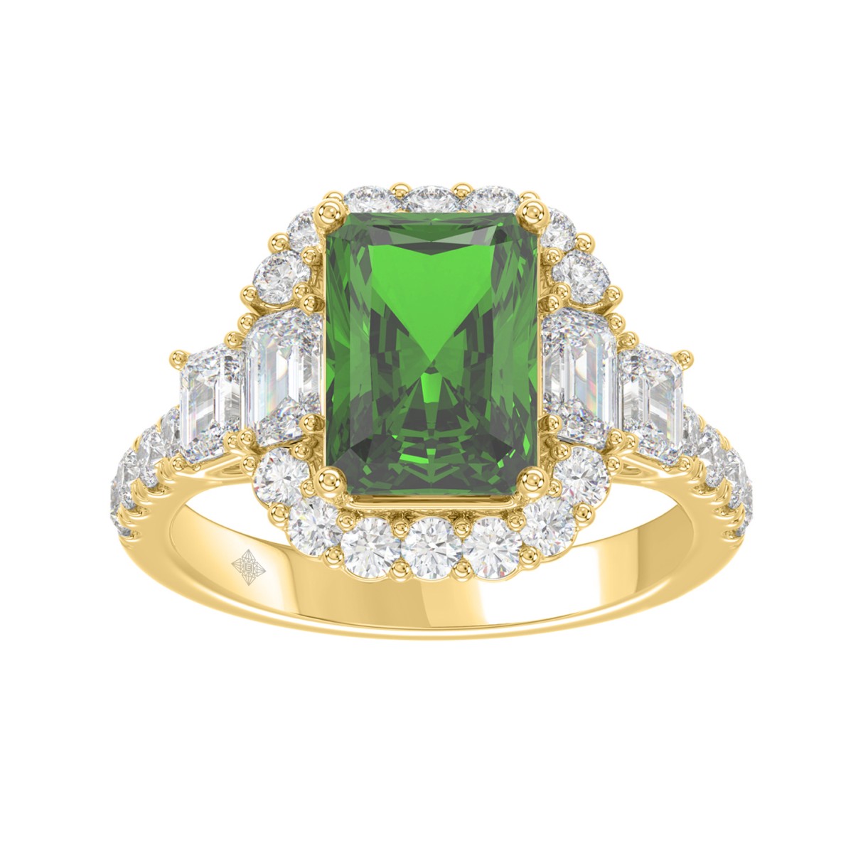 14K YELLOW GOLD 4 1/2CT ROUND/EMERALD DIAMOND LADI...