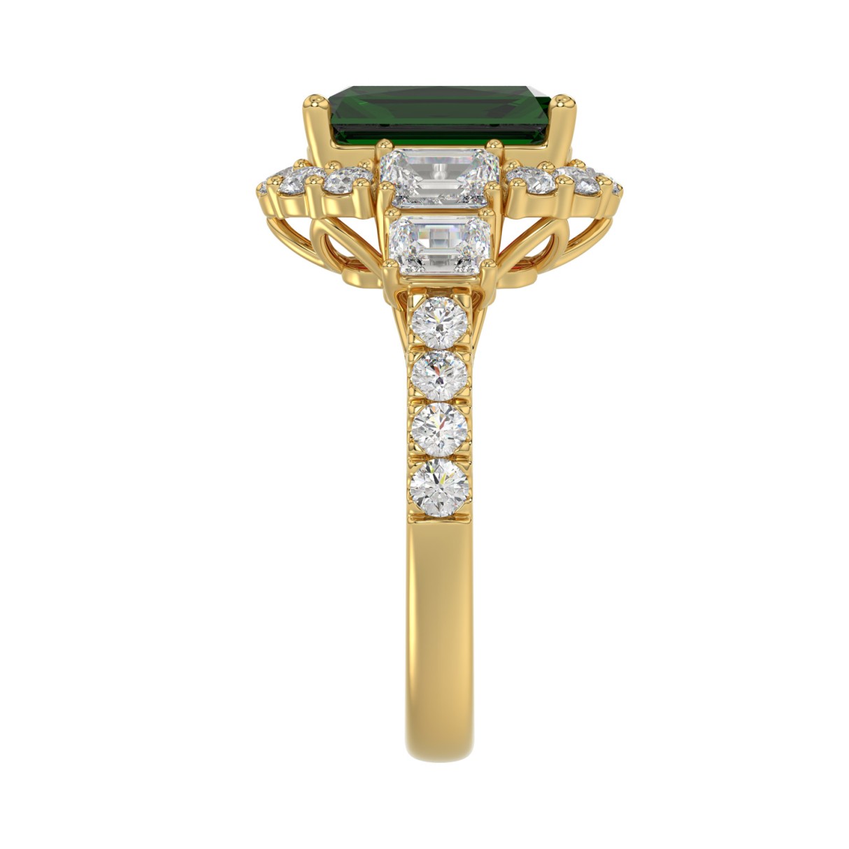 14K YELLOW GOLD 4 1/2CT ROUND/EMERALD DIAMOND LADIES RING (CENTER STONE GREEN EMERALD DIAMOND 3CT)