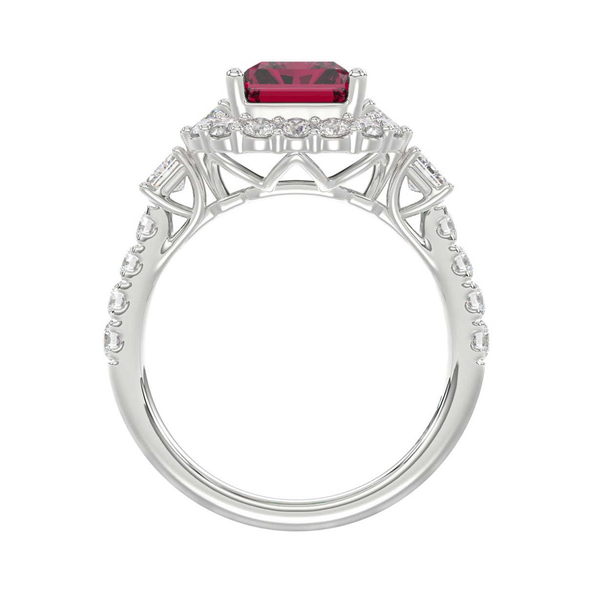 14K WHITE GOLD 4 1/2CT ROUND/EMERALD DIAMOND LADIES RING (CENTER STONE RUBY EMERALD DIAMOND 3CT)