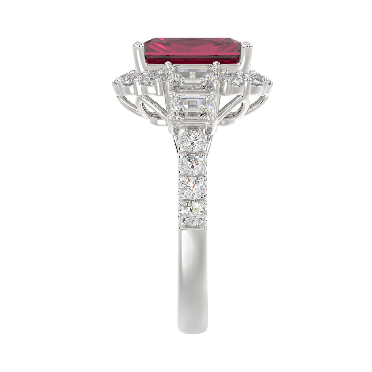 14K WHITE GOLD 4 1/2CT ROUND/EMERALD DIAMOND LADIES RING (CENTER STONE RUBY EMERALD DIAMOND 3CT)