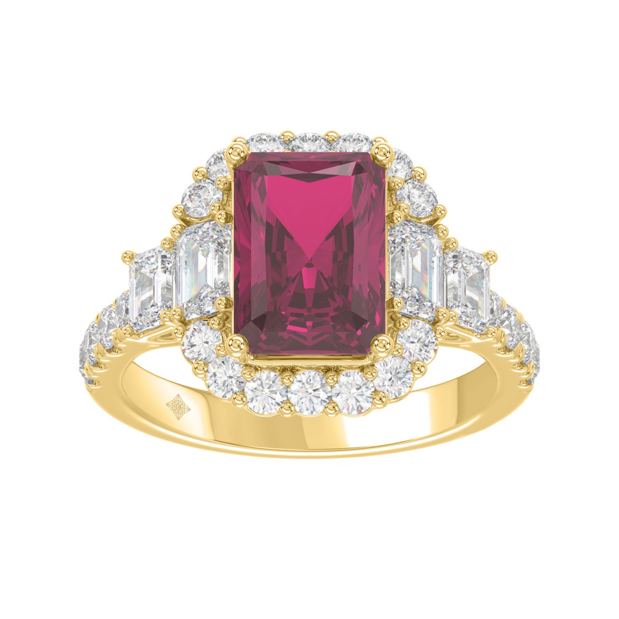 14K YELLOW GOLD 4 1/2CT ROUND/EMERALD DIAMOND LADI...