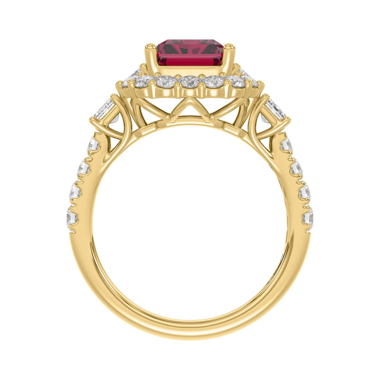 14K YELLOW GOLD 4 1/2CT ROUND/EMERALD DIAMOND LADIES RING (CENTER STONE RUBY EMERALD DIAMOND 3CT)