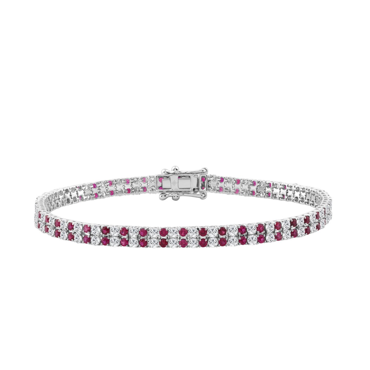 14K WHITE GOLD 5 3/4CT ROUND/RUBY ROUND DIAMOND LADIES BRACELET (RUBY ROUND DIAMOND 2 3/4CT)