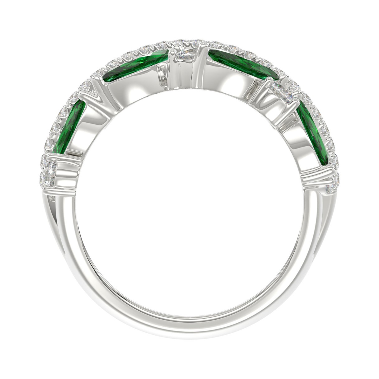 14K WHITE GOLD 2 3/8CT ROUND/MARQUISE DIAMOND LADIES RING (GREEN EMERALD MARQUISE DIAMOND 1 1/2CT)