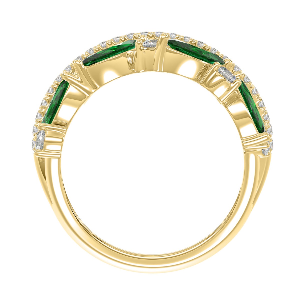 14K YELLOW GOLD 2 3/8CT ROUND/MARQUISE DIAMOND LADIES RING (GREEN EMERALD MARQUISE DIAMOND 1 1/2CT)