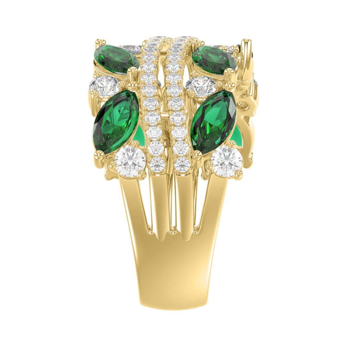 14K YELLOW GOLD 2 3/8CT ROUND/MARQUISE DIAMOND LADIES RING (GREEN EMERALD MARQUISE DIAMOND 1 1/2CT)