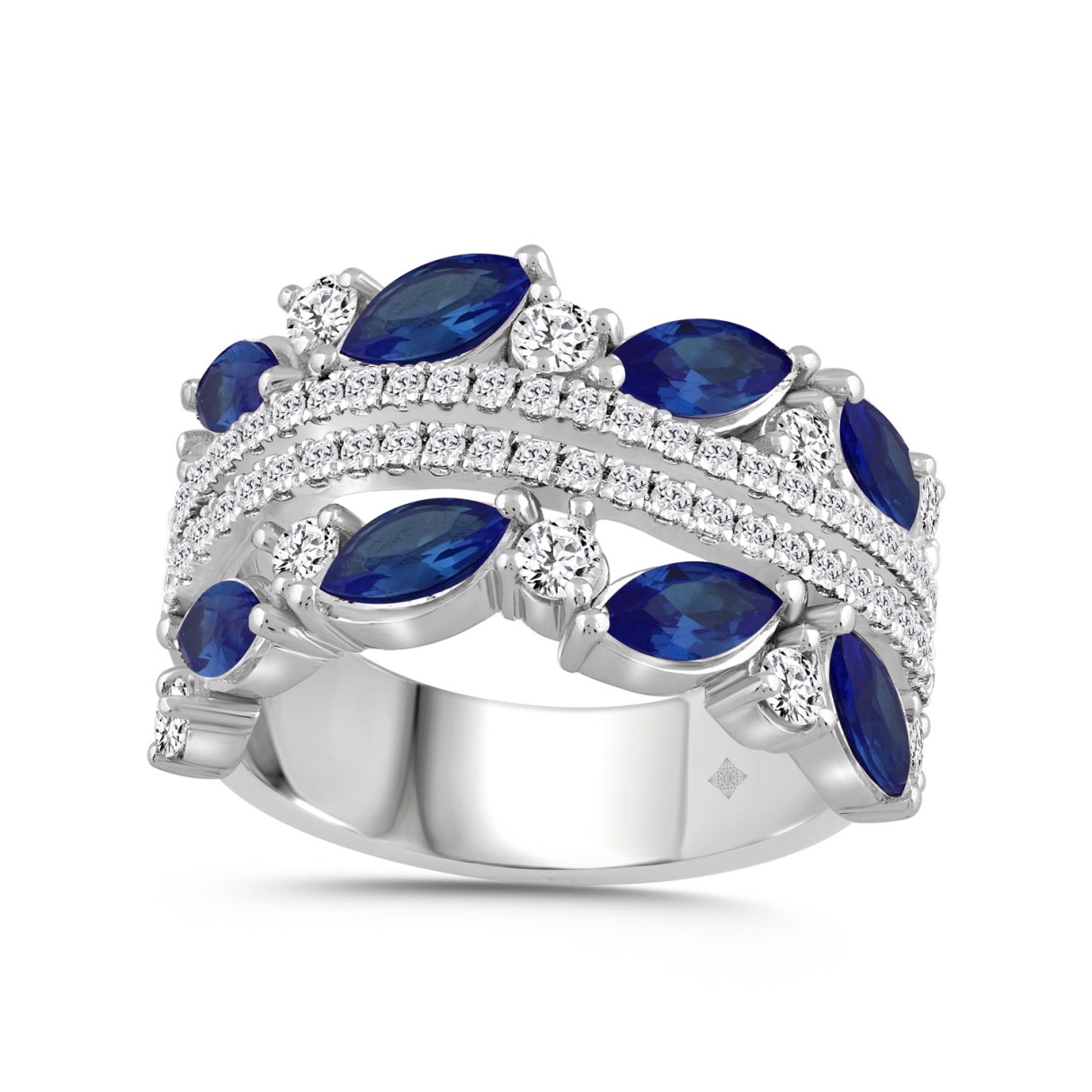 14K WHITE GOLD 2 7/8CT ROUND/BLUE SAPPHIRE MARQUIS...
