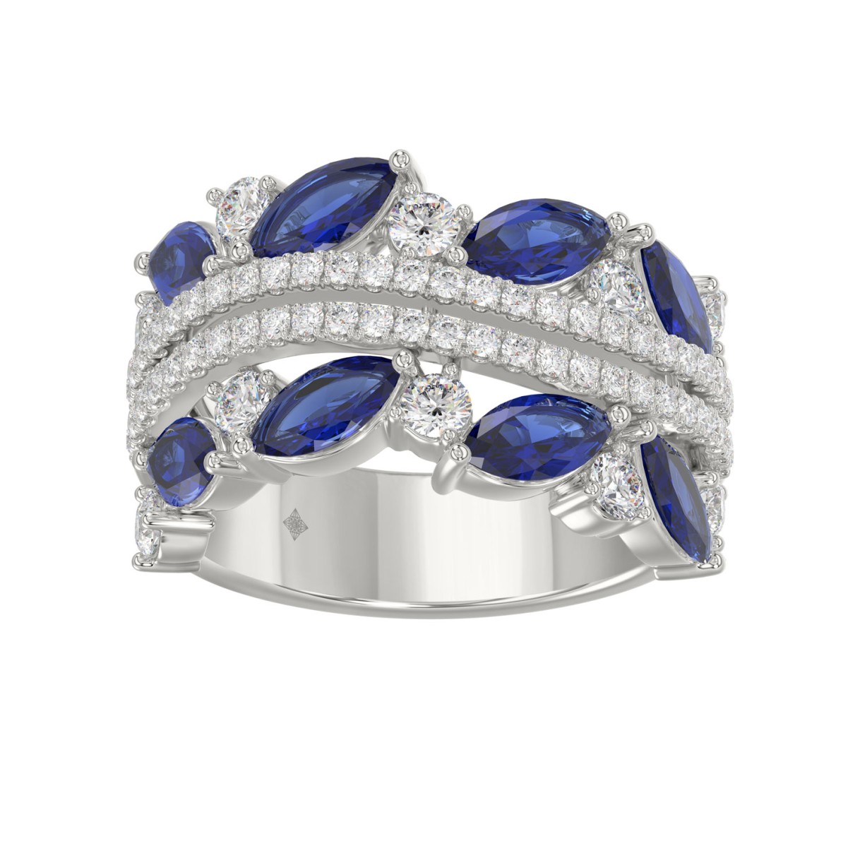 14K WHITE GOLD 2 7/8CT ROUND/BLUE SAPPHIRE MARQUISE DIAMOND LADIES RING (BLUE SAPPHIRE MARQUISE DIAMOND 2CT)