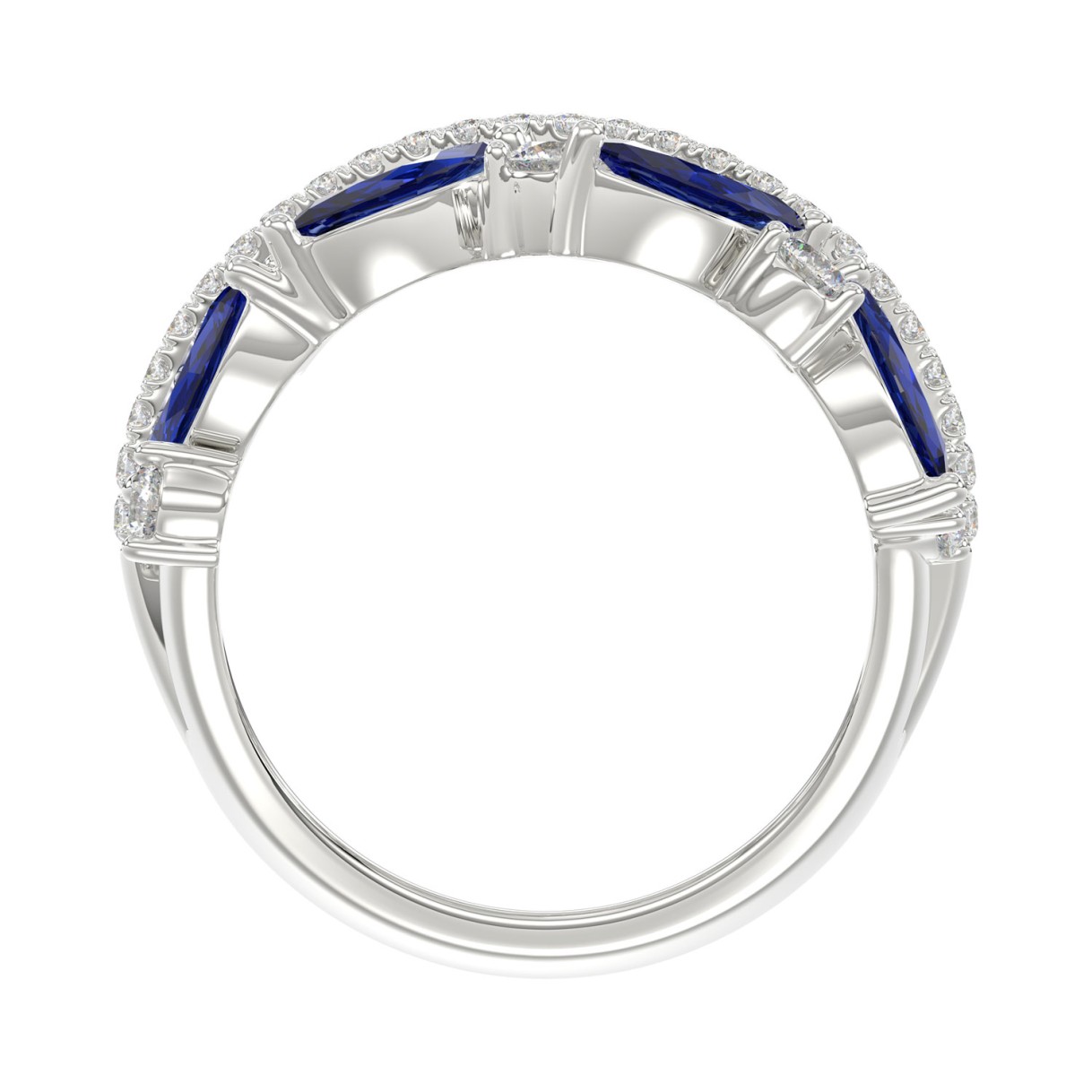 14K WHITE GOLD 2 7/8CT ROUND/BLUE SAPPHIRE MARQUISE DIAMOND LADIES RING (BLUE SAPPHIRE MARQUISE DIAMOND 2CT)