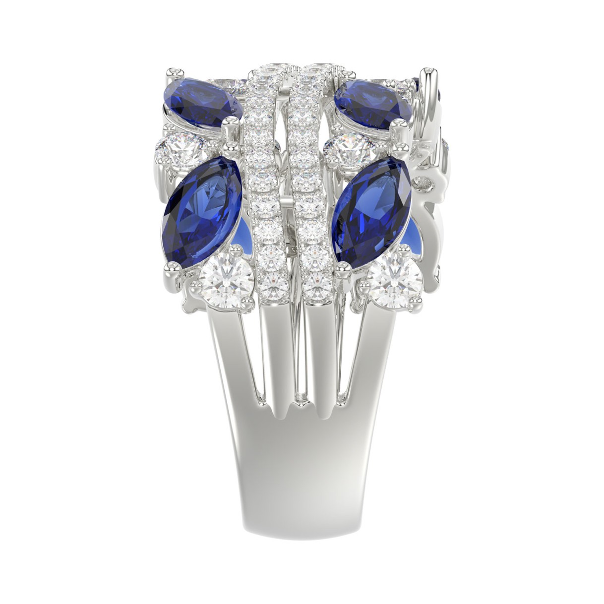 14K WHITE GOLD 2 7/8CT ROUND/BLUE SAPPHIRE MARQUISE DIAMOND LADIES RING (BLUE SAPPHIRE MARQUISE DIAMOND 2CT)