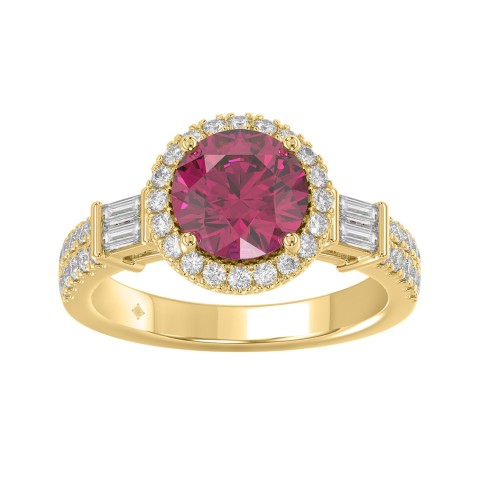 14K YELLOW GOLD 2 1/2CT ROUND/BAGUETTE DIAMOND LADIES RING (CENTER STONE ROUND RUBY DIAMOND 2CT) 14K YELLOW GOLD 2 1/2CT ROUND/BAGUETTE DIAMOND LADIES RING (CENTER STONE ROUND RUBY DIAMOND 2CT)