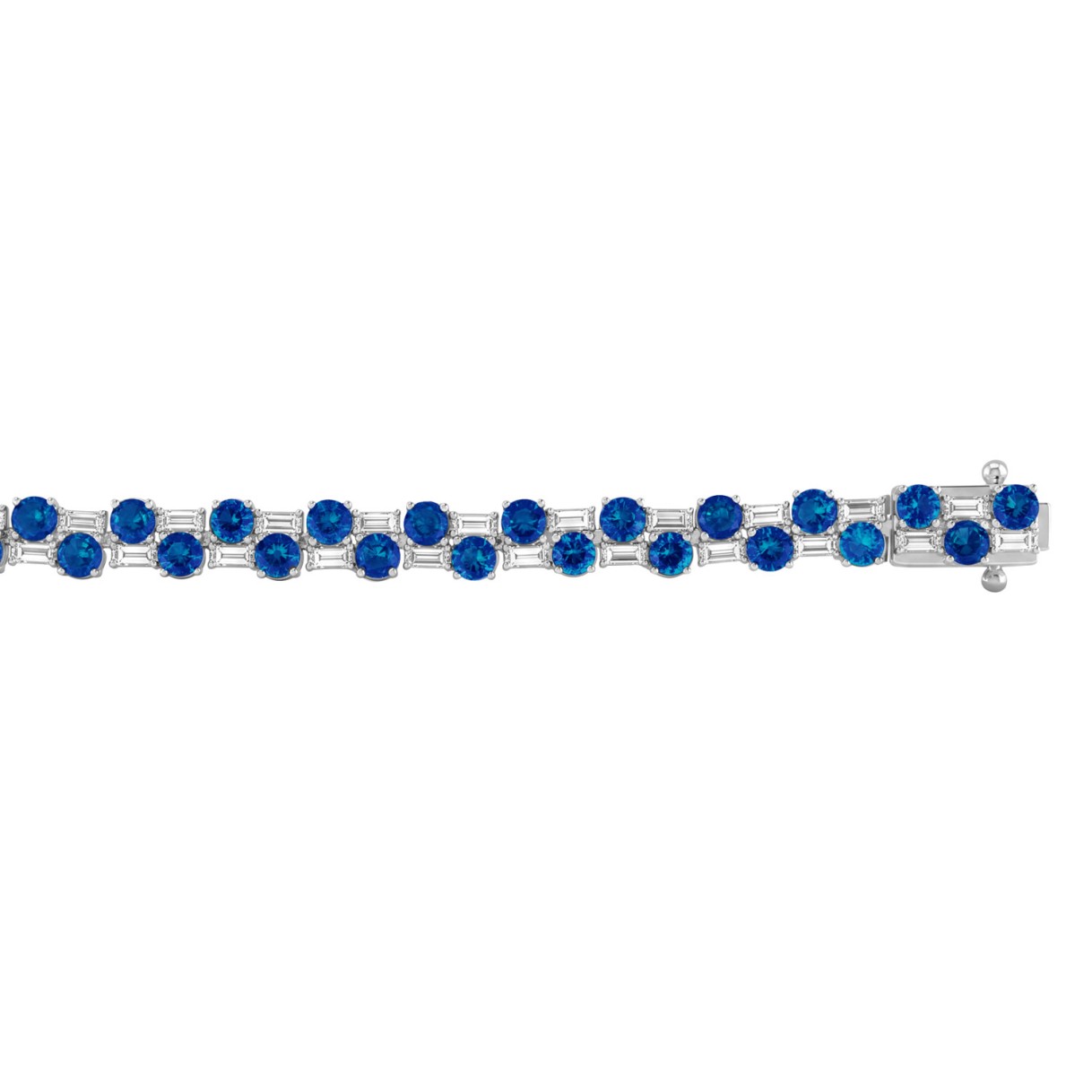 14K WHITE GOLD 9.00CT BAGUETTE/ROUND DIAMOND LADIES BRACELET (BLUE SAPPHIRE ROUND DIAMOND 7 7/8CT)
