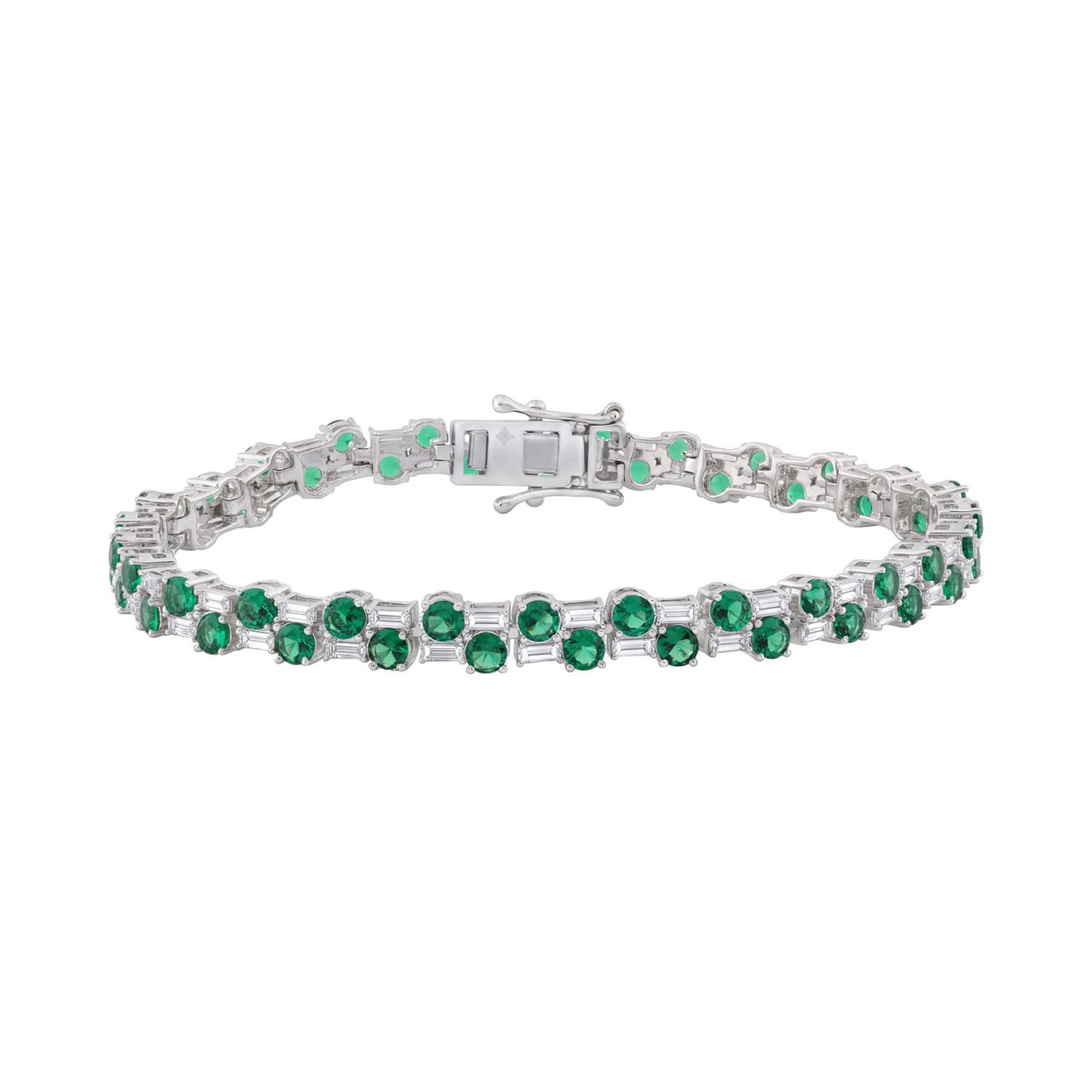 14K WHITE GOLD 8.00CT BAGUETTE/ROUND DIAMOND LADIES BRACELET (GREEN EMERALD ROUND DIAMOND 6 5/8CT)
