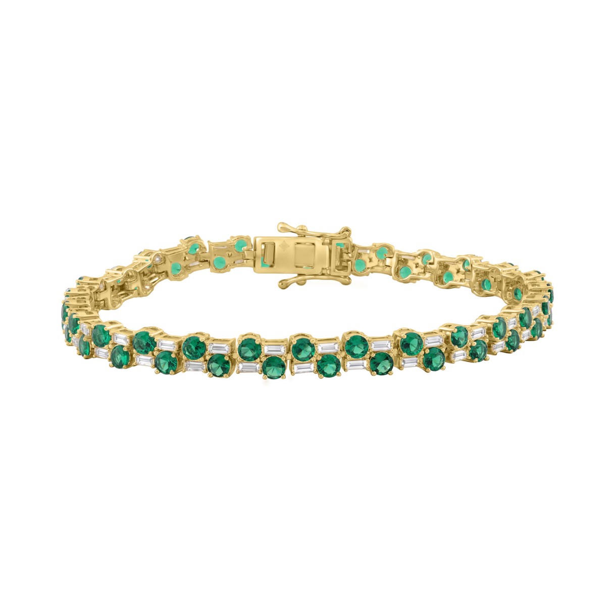 14K YELLOW GOLD 9.00CT BAGUETTE/ROUND DIAMOND LADIES BRACELET (GREEN EMERALD ROUND DIAMOND 7 7/8CT)