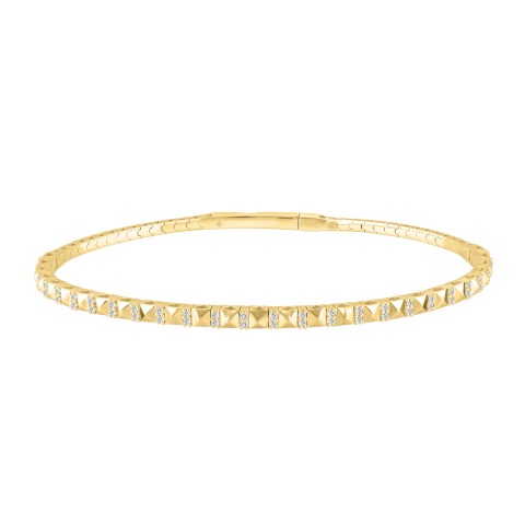 9K YELLOW GOLD 1/5CT ROUND DIAMOND LADIES BANGLE
