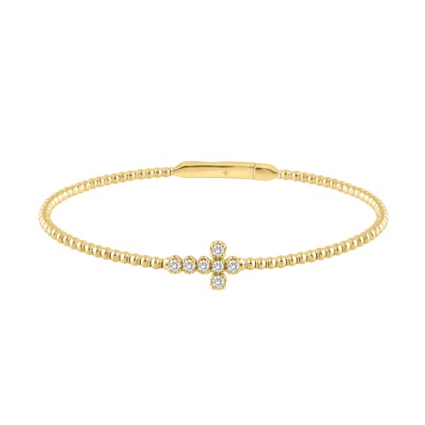 9K YELLOW GOLD 1/6CT ROUND DIAMOND LADIES BANGLE