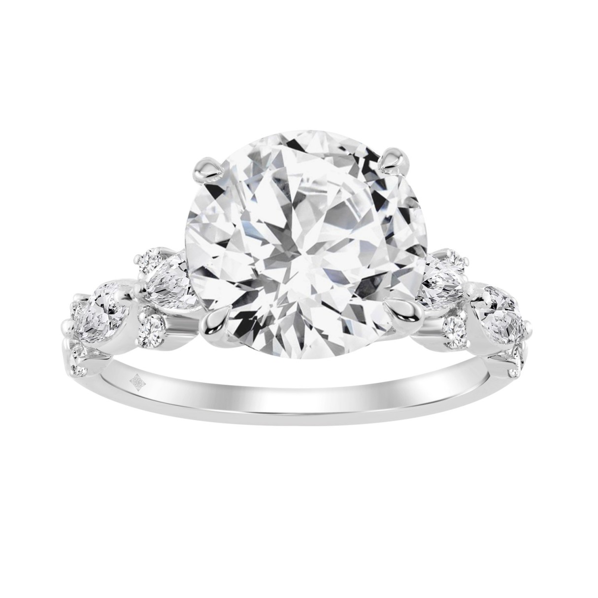 14K WHITE GOLD 4 1/2CT ROUND/MARQUISE DIAMOND LADIES RING (CENTER STONE ROUND DIAMOND 4CT)