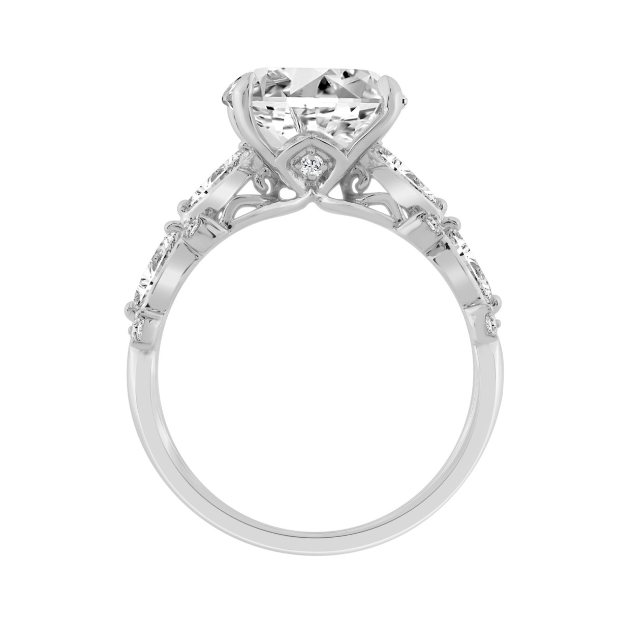 14K WHITE GOLD 4 1/2CT ROUND/MARQUISE DIAMOND LADIES RING (CENTER STONE ROUND DIAMOND 4CT)