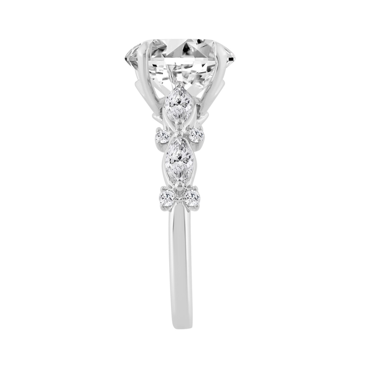 14K WHITE GOLD 4 1/2CT ROUND/MARQUISE DIAMOND LADIES RING (CENTER STONE ROUND DIAMOND 4CT)